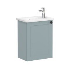 Vitra Root Classic 68620 Lavabo Dolabı, Kapaklı, 45 Cm, Kompakt, Sağdan Armatür Delikli, Mat Fiyord Yeşili, Yuvarlak Lavabolu, Sol