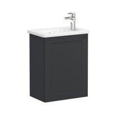 Vitra Root Classic 68621 Lavabo Dolabı, Kapaklı, 45 Cm, Kompakt, Sağdan Armatür Delikli, Mat Grafit, Yuvarlak Lavabolu, Sol