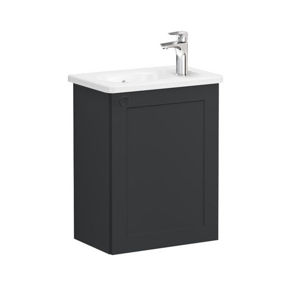 Vitra Root Classic 68628 Lavabo Dolabı, Kapaklı, 45 Cm, Kompakt, Sağdan Armatür Delikli, Mat Grafit, Yuvarlak Lavabolu, Sağ
