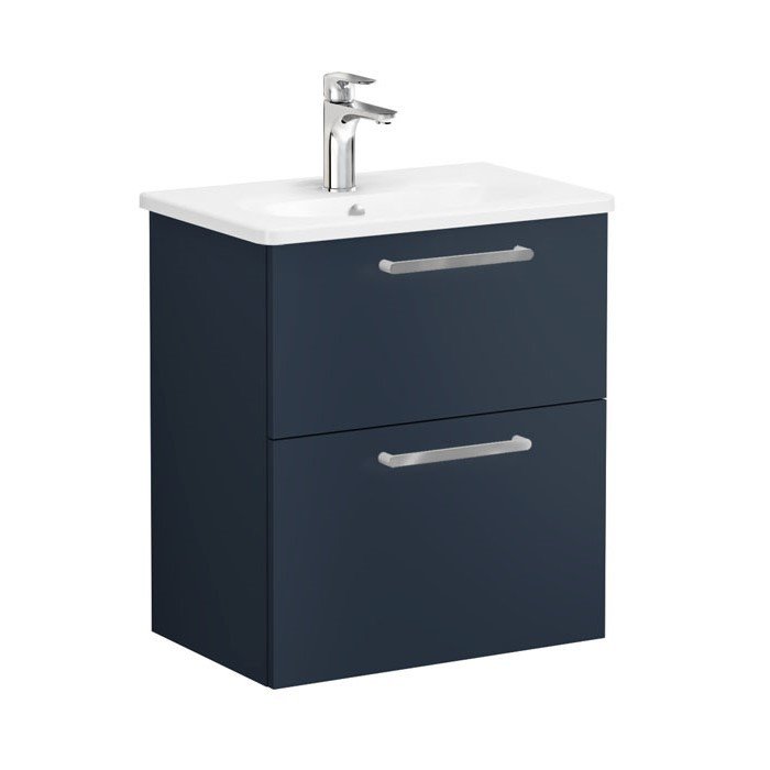 Vitra Root 68106 Lavabo Dolabı, Çift Çekmeceli, Dar, 60 Cm, Mat Lacivert, Yuvarlak Lavabolu