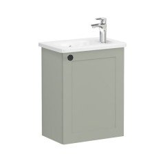 Vitra Root Classic 68630 Lavabo Dolabı, Kapaklı, 45 Cm, Kompakt, Sağdan Armatür Delikli, Mat Retro Yeşil, Yuvarlak Lavabolu, Sağ