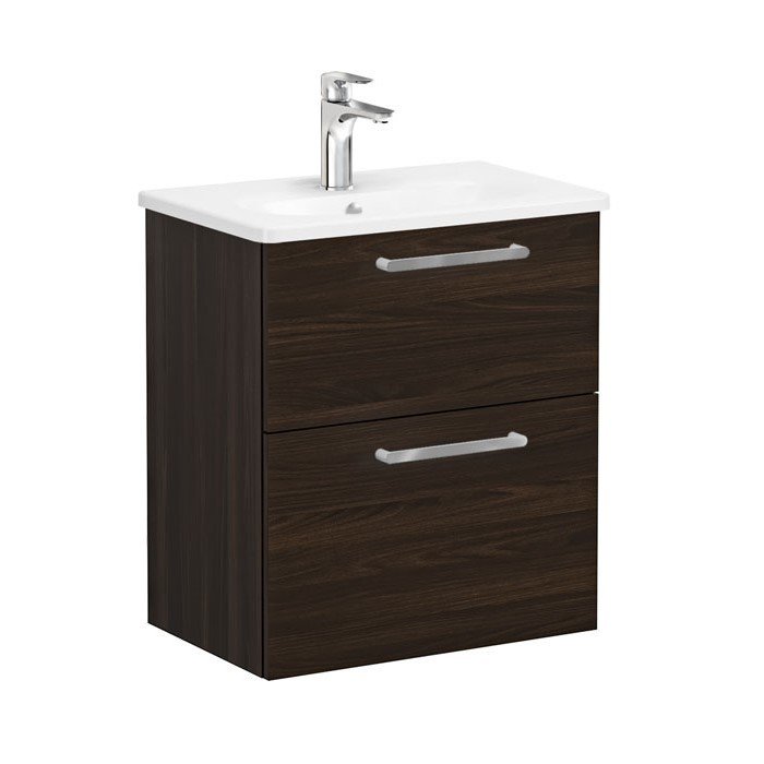 Vitra Root 68108 Lavabo Dolabı, Çift Çekmeceli, Dar, 60 Cm, Ceviz, Yuvarlak Lavabolu