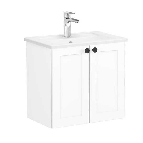Vitra Root Classic 68631 Lavabo Dolabı, Kapaklı, 60 Cm, Dar, Mat Beyaz, Köşeli Lavabolu