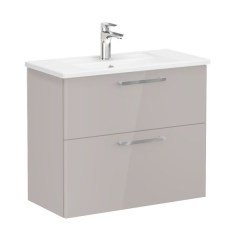 Vitra Root 68113 Lavabo Dolabı, Çift Çekmeceli, Dar, 80 Cm, Parlak Sahra Beji, Köşeli Lavabolu