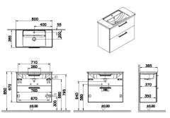 Vitra Root 68115 Lavabo Dolabı, Çift Çekmeceli, Dar, 80 Cm, Mat Fırtına Gri, Köşeli Lavabolu