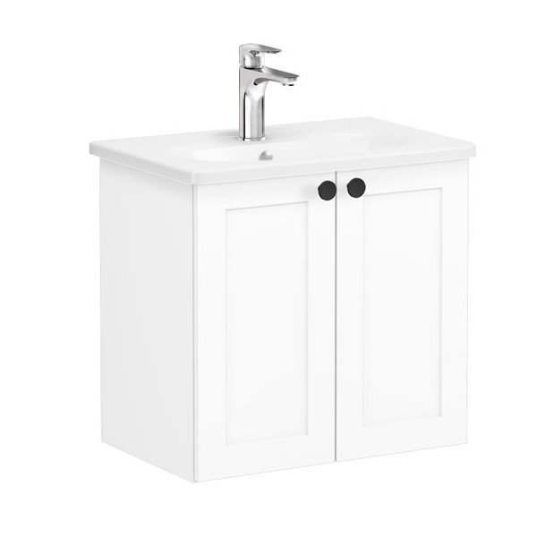 Vitra Root Classic 68638 Lavabo Dolabı, Kapaklı, 60 Cm, Dar, Mat Beyaz, Yuvarlak Lavabolu