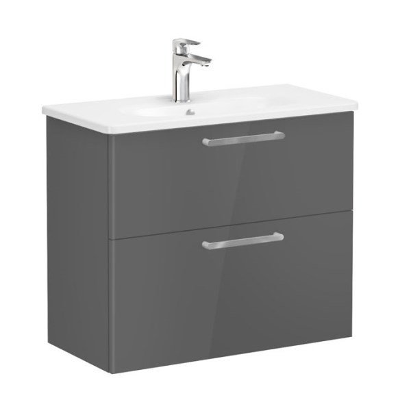 Vitra Root 68122 Lavabo Dolabı, Çift Çekmeceli, Dar, 80 Cm, Parlak Antrasit, Yuvarlak Lavabolu