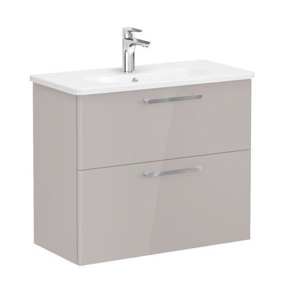 Vitra Root 68123 Lavabo Dolabı, Çift Çekmeceli, Dar, 80 Cm, Parlak Sahra Beji, Yuvarlak Lavabolu