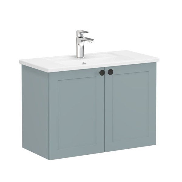 Vitra Root Classic 68648 Lavabo Dolabı, Kapaklı, 80 Cm, Dar, Mat Fiyord Yeşili, Köşeli Lavabolu
