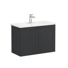 Vitra Root Classic 68649 Lavabo Dolabı, Kapaklı, 80 Cm, Dar, Mat Grafit, Köşeli Lavabolu