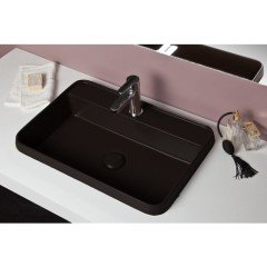 Smanni Lyra Bd Gömme Lavabo 60 cm x 40 cm Batarya Delikli - Mat Siyah