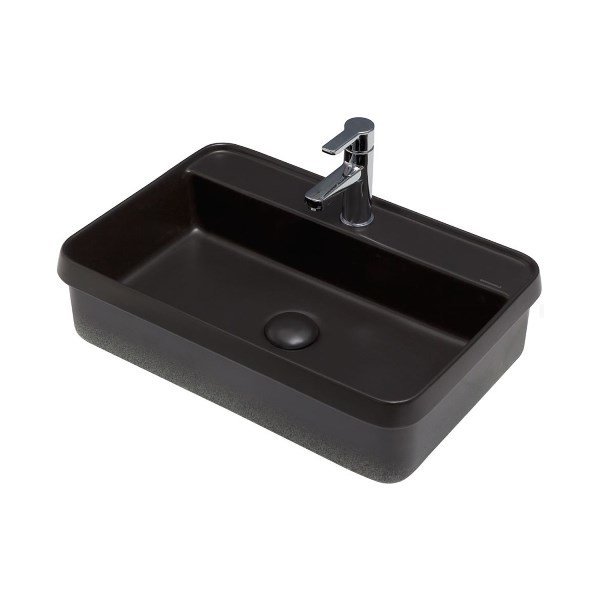 Smanni Lyra Bd Gömme Lavabo 60 cm x 40 cm Batarya Delikli - Mat Siyah