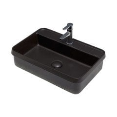 Smanni Lyra Bd Gömme Lavabo 60 cm x 40 cm Batarya Delikli - Mat Siyah