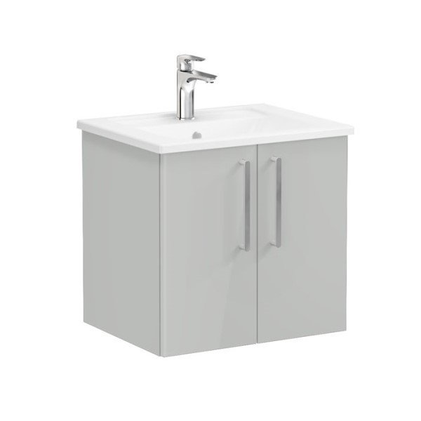 Vitra Root 66358 Lavabo Dolabı, Kapaklı, 60 cm, Parlak İnci Grisi, Köşeli Lavabolu