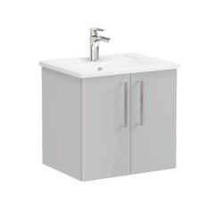 Vitra Root 66358 Lavabo Dolabı, Kapaklı, 60 cm, Parlak İnci Grisi, Köşeli Lavabolu