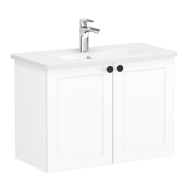 Vitra Root Classic 68652 Lavabo Dolabı, Kapaklı, 80 Cm, Dar, Mat Beyaz, Yuvarlak Lavabolu