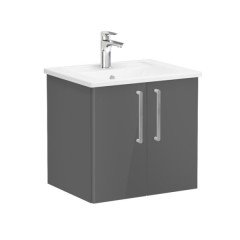 Vitra Root 66352 Lavabo Dolabı, Kapaklı, 60 cm, Parlak Antrasit, Köşeli Lavabolu