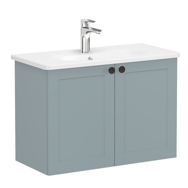Vitra Root Classic 68655 Lavabo Dolabı, Kapaklı, 80 Cm, Dar, Mat Fiyord Yeşili, Yuvarlak Lavabolu