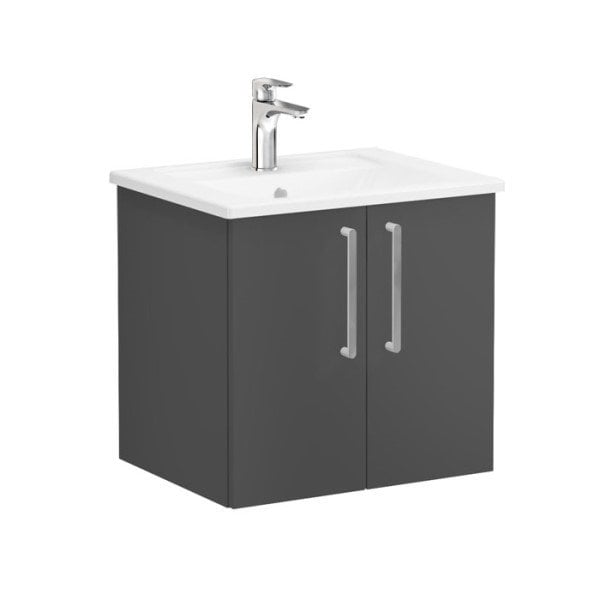 Vitra Root 68131 Lavabo Dolabı, Kapaklı, 60 cm, Mat Fırtına Gri, Köşeli Lavabolu