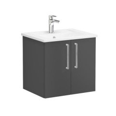 Vitra Root 68131 Lavabo Dolabı, Kapaklı, 60 cm, Mat Fırtına Gri, Köşeli Lavabolu