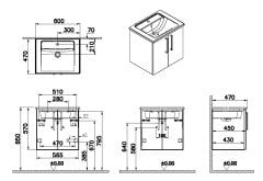 Vitra Root 66350 Lavabo Dolabı, Kapaklı, 60 cm, Doğal Meşe, Köşeli Lavabolu