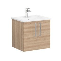 Vitra Root 66350 Lavabo Dolabı, Kapaklı, 60 cm, Doğal Meşe, Köşeli Lavabolu