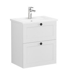 Vitra Root Classic 68660 Lavabo Dolabı, Çift Çekmeceli, 60 Cm, Dar, Mat Açık Gri, Köşeli Lavabolu
