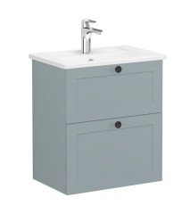 Vitra Root Classic 68662 Lavabo Dolabı, Çift Çekmeceli, 60 Cm, Dar, Mat Fiyord Yeşili, Köşeli Lavabolu