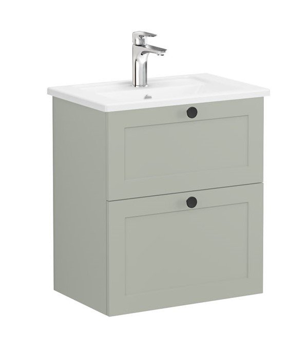 Vitra Root Classic 68665 Lavabo Dolabı, Çift Çekmeceli, 60 Cm, Dar, Mat Retro Yeşil, Köşeli Lavabolu