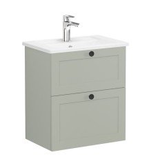 Vitra Root Classic 68665 Lavabo Dolabı, Çift Çekmeceli, 60 Cm, Dar, Mat Retro Yeşil, Köşeli Lavabolu