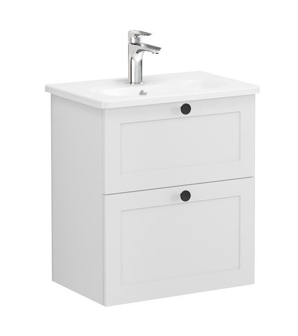 Vitra Root Classic 68667 Lavabo Dolabı, Çift Çekmeceli, 60 Cm, Dar, Mat Açık Gri, Yuvarlak Lavabolu
