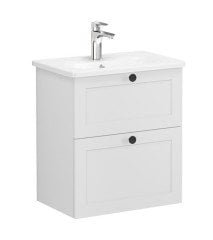 Vitra Root Classic 68667 Lavabo Dolabı, Çift Çekmeceli, 60 Cm, Dar, Mat Açık Gri, Yuvarlak Lavabolu