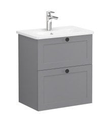 Vitra Root Classic 68668 Lavabo Dolabı, Çift Çekmeceli, 60 Cm, Dar, Mat Gri, Yuvarlak Lavabolu