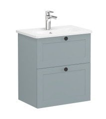 Vitra Root Classic 68669 Lavabo Dolabı, Çift Çekmeceli, 60 Cm, Dar, Mat Fiyord Yeşili, Yuvarlak Lavabolu