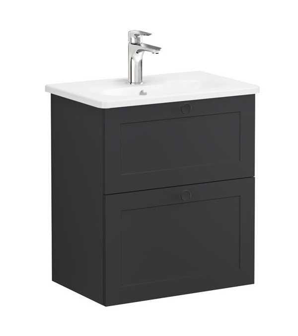 Vitra Root Classic 68670 Lavabo Dolabı, Çift Çekmeceli, 60 Cm, Dar, Mat Grafit, Yuvarlak Lavabolu