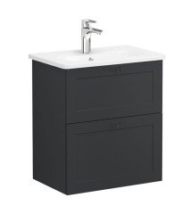 Vitra Root Classic 68670 Lavabo Dolabı, Çift Çekmeceli, 60 Cm, Dar, Mat Grafit, Yuvarlak Lavabolu