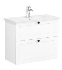 Vitra Root Classic 68673 Lavabo Dolabı, Çift Çekmeceli, 80 Cm, Dar, Mat Beyaz, Köşeli Lavabolu