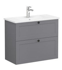 Vitra Root Classic 68675 Lavabo Dolabı, Çift Çekmeceli, 80 Cm, Dar, Mat Gri, Köşeli Lavabolu