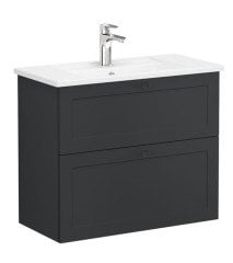 Vitra Root Classic 68677 Lavabo Dolabı, Çift Çekmeceli, 80 Cm, Dar, Mat Grafit, Köşeli Lavabolu
