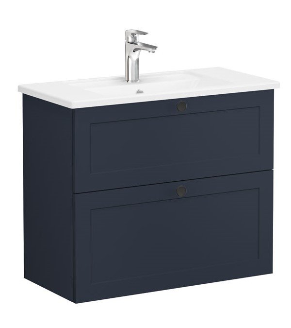 Vitra Root Classic 68678 Lavabo Dolabı, Çift Çekmeceli, 80 Cm, Dar, Mat Lacivert, Köşeli Lavabolu