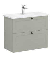 Vitra Root Classic 68679 Lavabo Dolabı, Çift Çekmeceli, 80 Cm, Dar, Mat Retro Yeşil, Köşeli Lavabolu