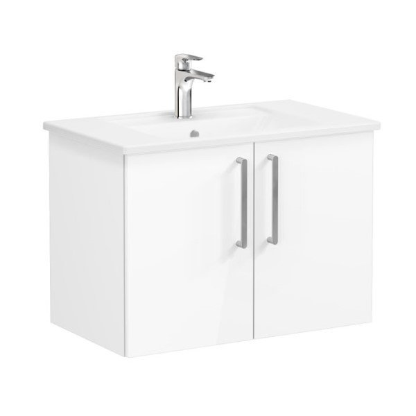 Vitra Root 66390 Lavabo Dolabı, Kapaklı, 80 cm, Parlak Beyaz, Köşeli Lavabolu