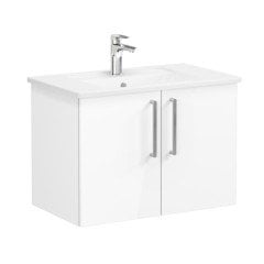 Vitra Root 66390 Lavabo Dolabı, Kapaklı, 80 cm, Parlak Beyaz, Köşeli Lavabolu