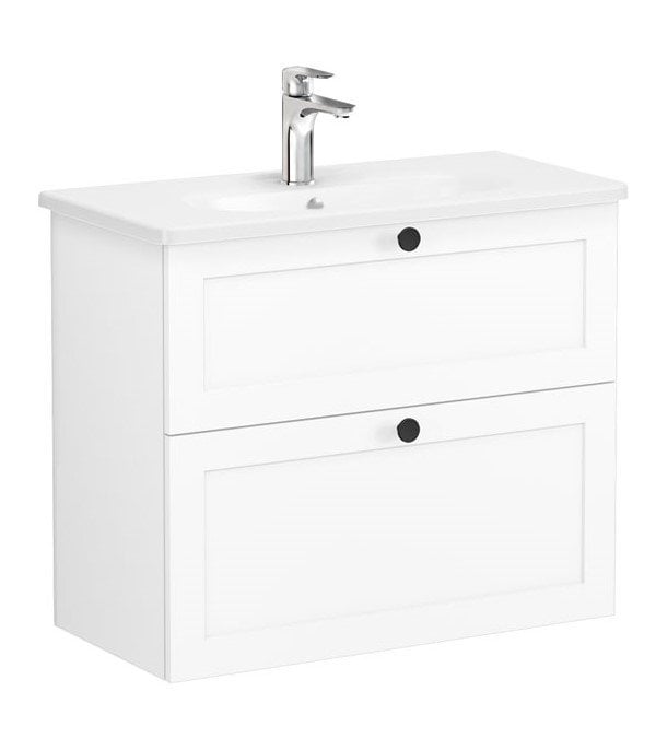 Vitra Root Classic 68680 Lavabo Dolabı, Çift Çekmeceli, 80 Cm, Dar, Mat Beyaz, Yuvarlak Lavabolu