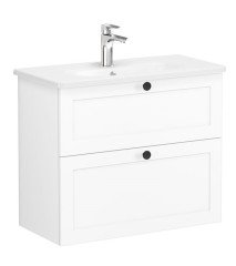 Vitra Root Classic 68680 Lavabo Dolabı, Çift Çekmeceli, 80 Cm, Dar, Mat Beyaz, Yuvarlak Lavabolu