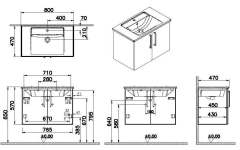 Vitra Root 66394 Lavabo Dolabı, Kapaklı, 80 cm, Parlak İnci Grisi, Köşeli Lavabolu