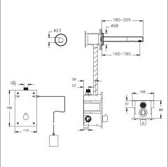 Vitra A4711129 Origin Duvardan Ankastre Fotoselli Lavabo Bataryası (Çift Su Girişli - Elektrikli) Uzun-Bakır