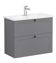 Vitra Root Classic 68682 Lavabo Dolabı, Çift Çekmeceli, 80 Cm, Dar, Mat Gri, Yuvarlak Lavabolu