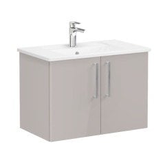 Vitra Root 66392 Lavabo Dolabı, Kapaklı, 80 cm, Parlak Sahra Beji, Köşeli Lavabolu