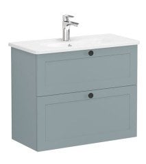 Vitra Root Classic 68683 Lavabo Dolabı, Çift Çekmeceli, 80 Cm, Dar, Mat Fiyord Yeşili, Yuvarlak Lavabolu